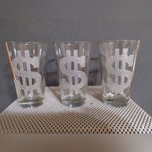 Set of 3  Cerve Italy Large Silver Color Dollar Sign Drinking Glasses